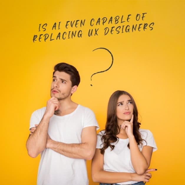 a white man and a women thinking "Is AI even Capable of Replacing UX designers"