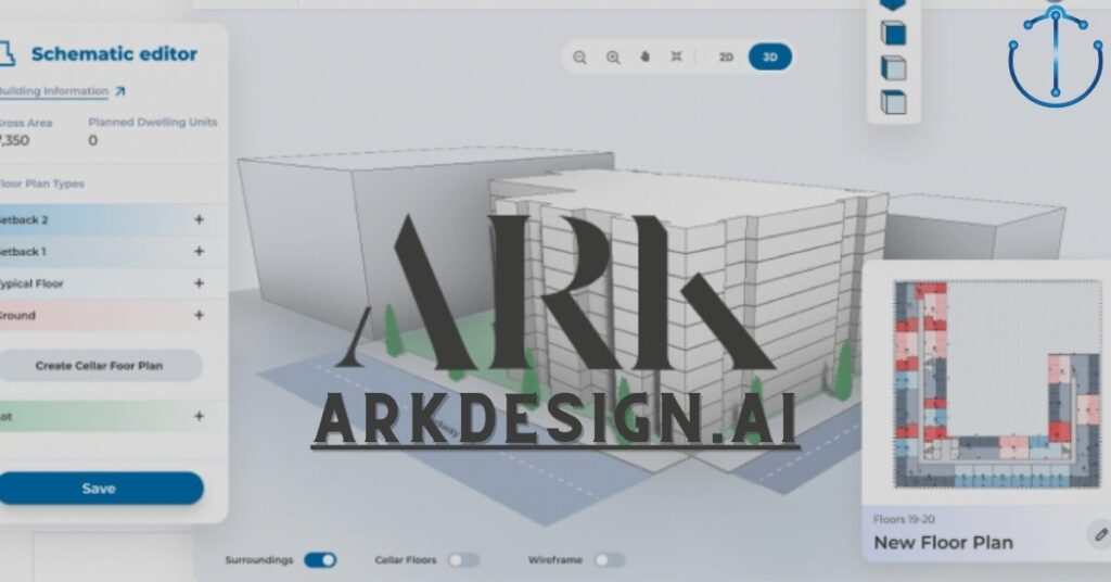 Logo and working environment of Arkdesign.ai, AI tool for Architects