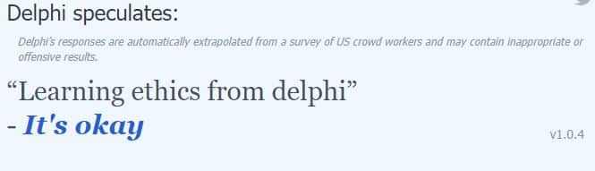 screenshot of Ask Delphi showcasing contradicting responses by Delphi