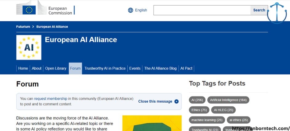 Screenshot of homepage of European Commission's AI forum