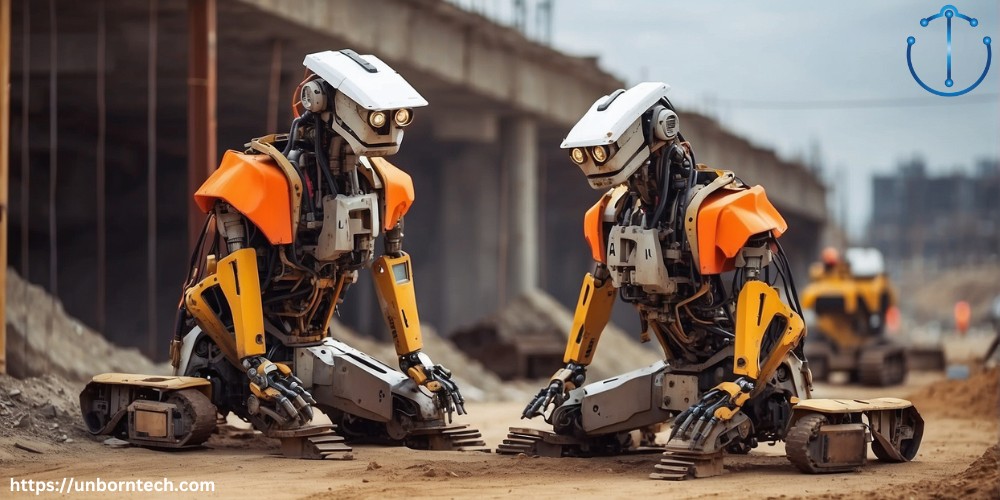 2 grey robots on a construction site showing that AI will help engineers in construction process