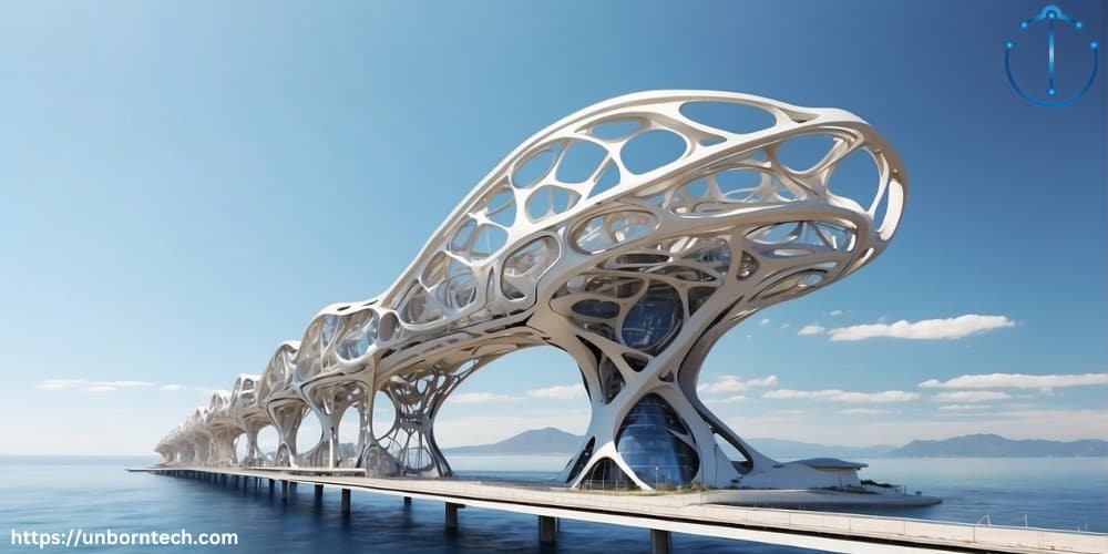 a futuristic white bridge structure showing that AI will improve structural designs