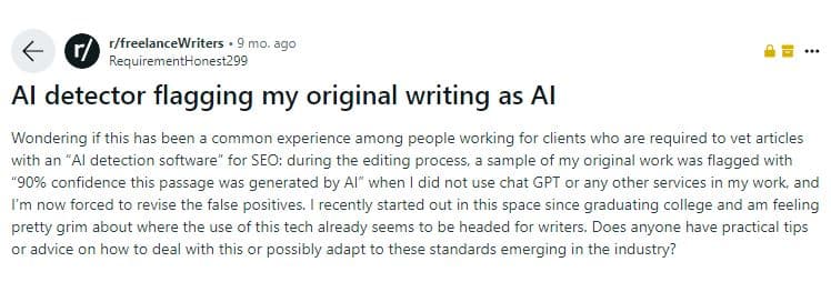 People Complaining on Reddit about AI detectors flagging original Human Content as AI Written Content