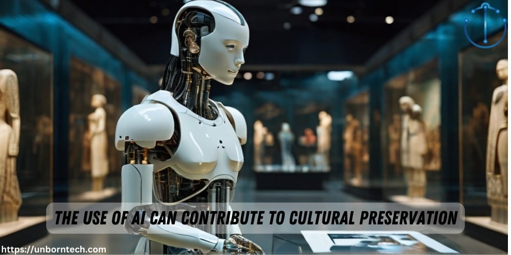 a white robot standing in a museum, showing that AI can contribute To Cultural Preservation